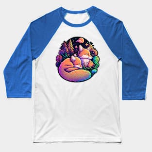 Sleepy Foxes Vibrant Illustration Baseball T-Shirt